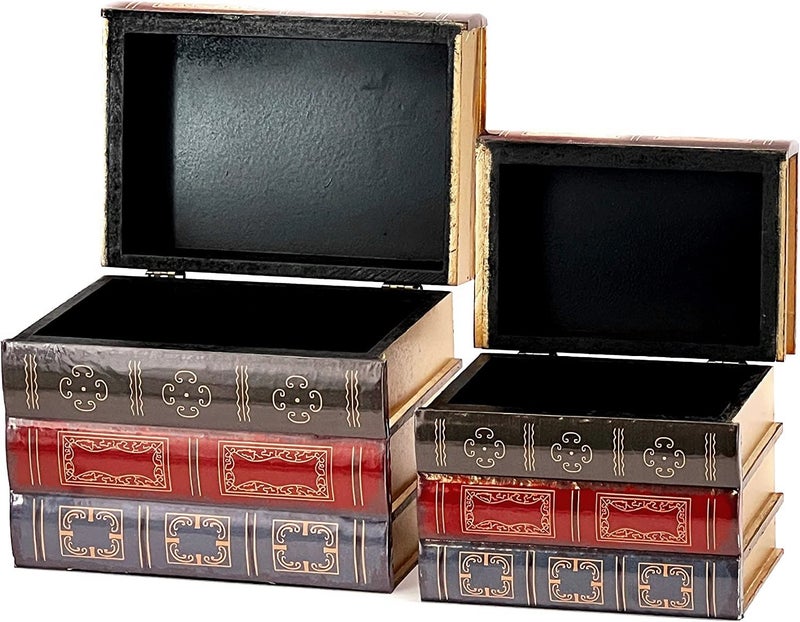 Bellaa 25419 Decorative Box Set of 2 Secret Storage Vintage Wooden Heavy Duty Library Shelves Decor Home Office School Book Ends Shelf Holder Stoppers Supports Antique - Image 3